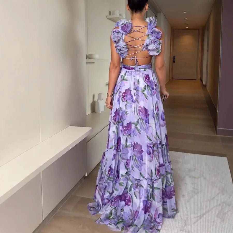 Bohemian Floral Halter Maxi Dress - HalleBeauty